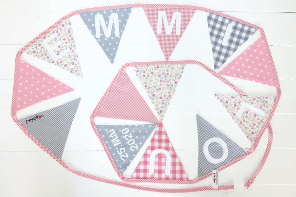 wimpelkette rosa grau personalisiert